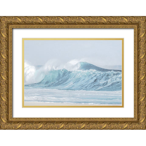 Surf Break Blue Gold Ornate Wood Framed Art Print with Double Matting by Olsen, Maggie