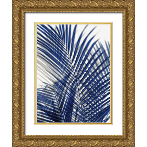 Palm Shadows Blue I Gold Ornate Wood Framed Art Print with Double Matting by Miller, Melonie