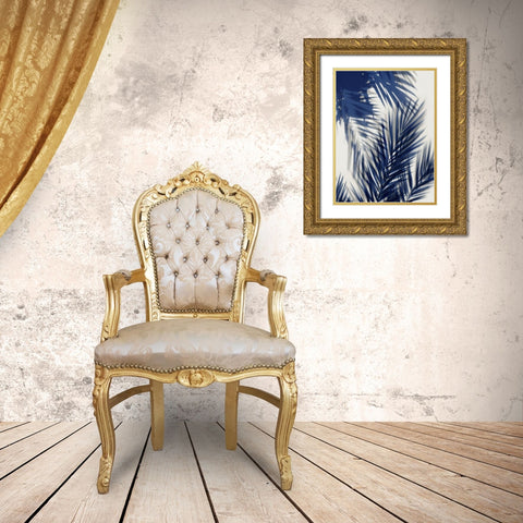 Palm Shadows Blue II Gold Ornate Wood Framed Art Print with Double Matting by Miller, Melonie