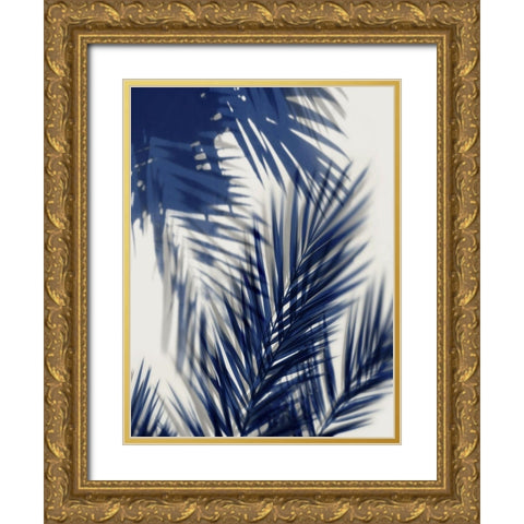 Palm Shadows Blue II Gold Ornate Wood Framed Art Print with Double Matting by Miller, Melonie