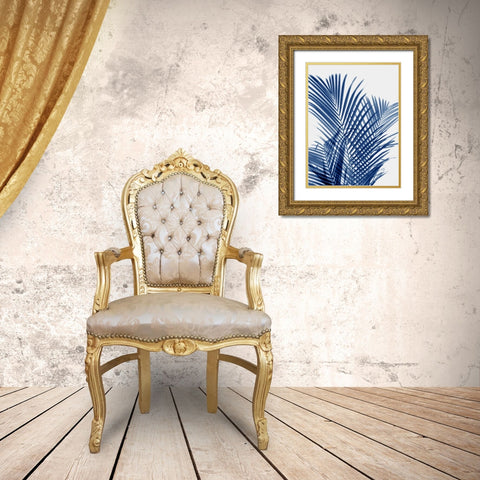 Palm Shadows Indigo I Gold Ornate Wood Framed Art Print with Double Matting by Miller, Melonie