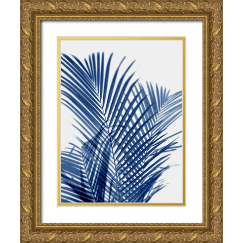 Palm Shadows Indigo I Gold Ornate Wood Framed Art Print with Double Matting by Miller, Melonie