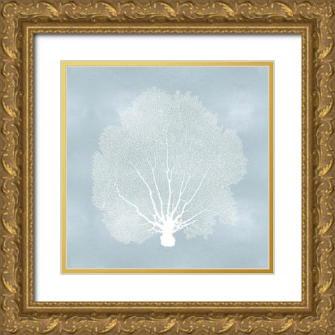 Sea Fan on Aqua II Gold Ornate Wood Framed Art Print with Double Matting by Miller, Melonie