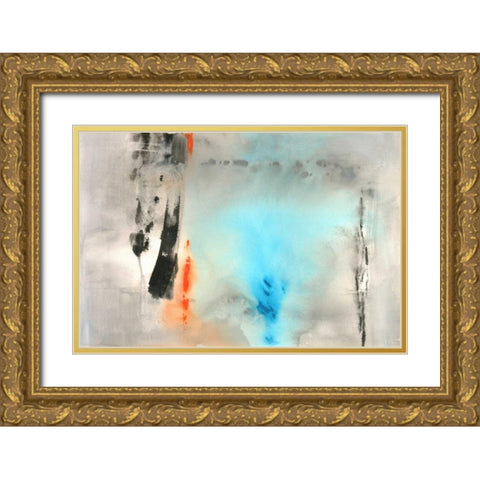 Dusky Turquoise Gold Ornate Wood Framed Art Print with Double Matting by Oppenheimer, Michelle