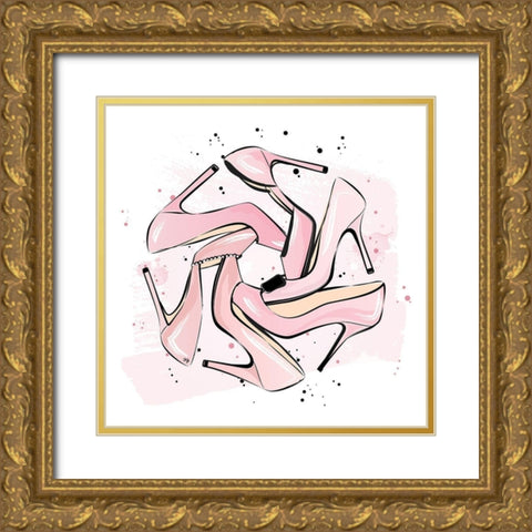 Pink Heels Gold Ornate Wood Framed Art Print with Double Matting by Pavlova, Martina