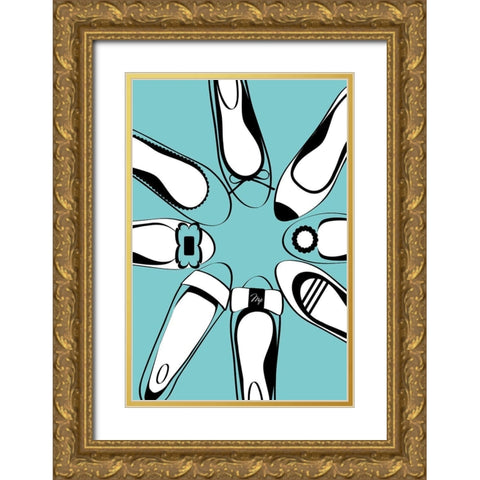 Blue Ballerinas Gold Ornate Wood Framed Art Print with Double Matting by Pavlova, Martina