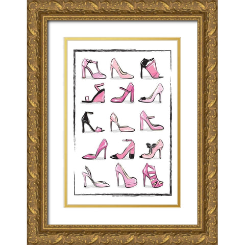 Pink Shoes Gold Ornate Wood Framed Art Print with Double Matting by Pavlova, Martina