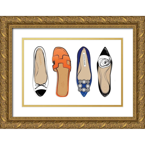 Designer Shoes Gold Ornate Wood Framed Art Print with Double Matting by Pavlova, Martina