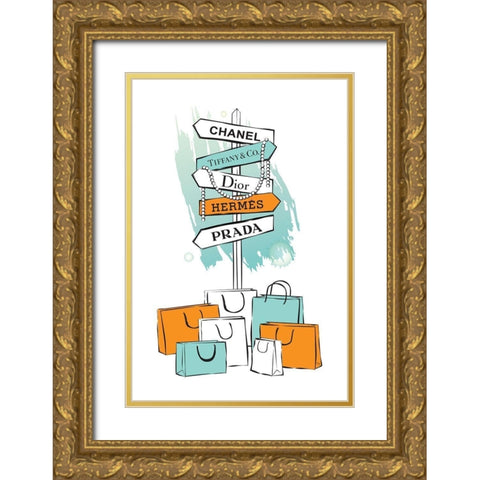 Shopping Sign Gold Ornate Wood Framed Art Print with Double Matting by Pavlova, Martina