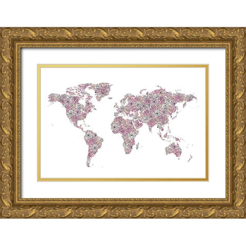 Peony Map Gold Ornate Wood Framed Art Print with Double Matting by Pavlova, Martina