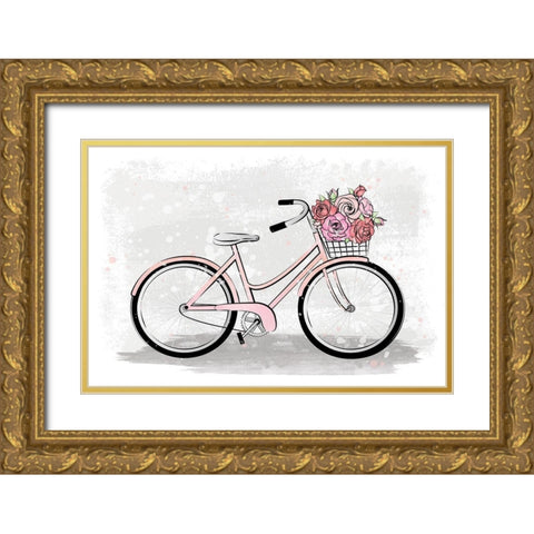 Pink Bike Gold Ornate Wood Framed Art Print with Double Matting by Pavlova, Martina