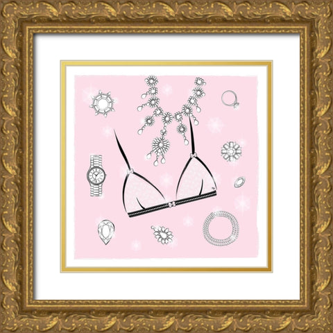 Pink Bra Gold Ornate Wood Framed Art Print with Double Matting by Pavlova, Martina