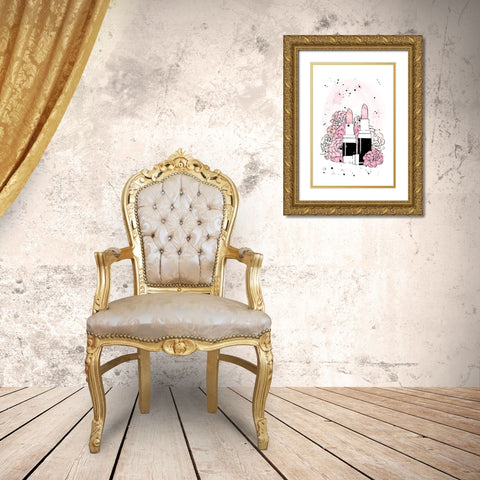 Peony Lipsticks Gold Ornate Wood Framed Art Print with Double Matting by Pavlova, Martina