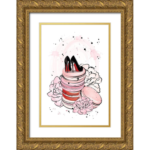 Peony Macarons Gold Ornate Wood Framed Art Print with Double Matting by Pavlova, Martina