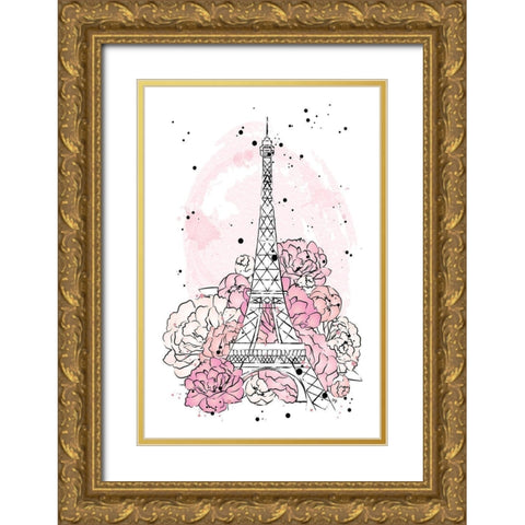 Peony Paris Gold Ornate Wood Framed Art Print with Double Matting by Pavlova, Martina