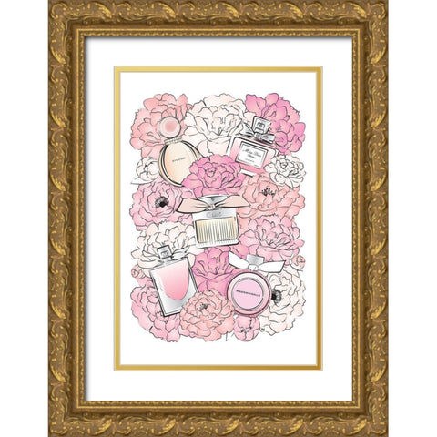 Peony Perfumes Gold Ornate Wood Framed Art Print with Double Matting by Pavlova, Martina