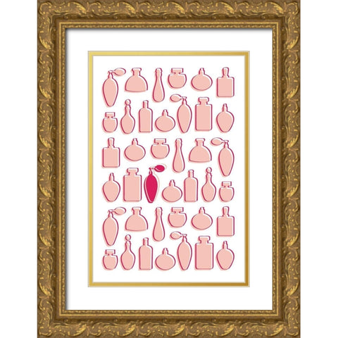 Perfumes Bottles Gold Ornate Wood Framed Art Print with Double Matting by Pavlova, Martina