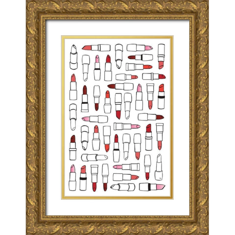 Simply Lipstick Gold Ornate Wood Framed Art Print with Double Matting by Pavlova, Martina