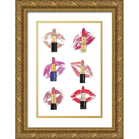Lipsticks and Lips Gold Ornate Wood Framed Art Print with Double Matting by Pavlova, Martina