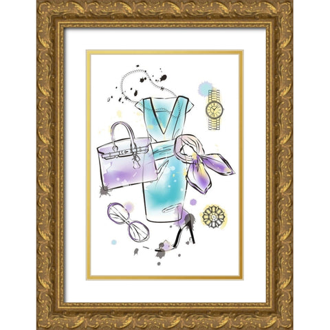 Fashion Flatlay Gold Ornate Wood Framed Art Print with Double Matting by Pavlova, Martina