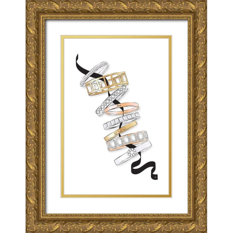 Bracelets Gold Ornate Wood Framed Art Print with Double Matting by Pavlova, Martina