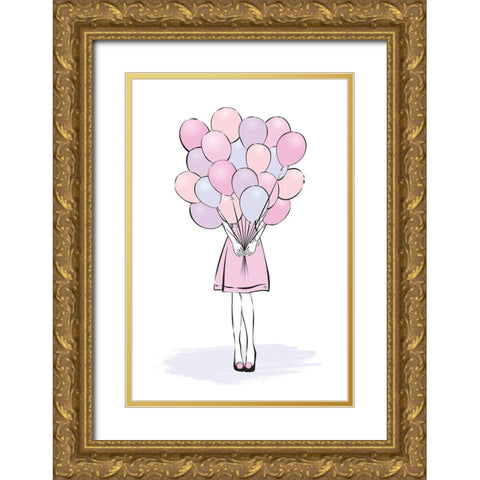 Balloons Gold Ornate Wood Framed Art Print with Double Matting by Pavlova, Martina