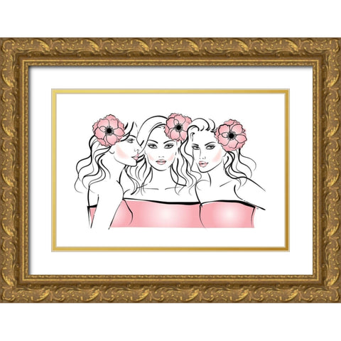 Flower Girls Gold Ornate Wood Framed Art Print with Double Matting by Pavlova, Martina