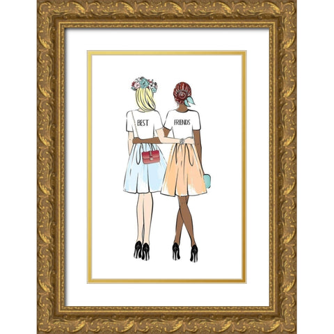 Girlfriends I Gold Ornate Wood Framed Art Print with Double Matting by Pavlova, Martina