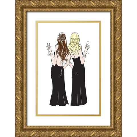 Cheers Girls I Gold Ornate Wood Framed Art Print with Double Matting by Pavlova, Martina
