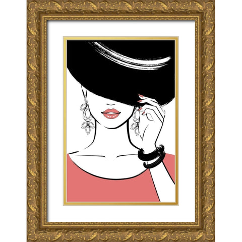 Hat Girl III Gold Ornate Wood Framed Art Print with Double Matting by Pavlova, Martina