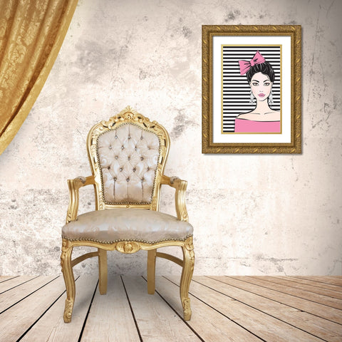 Bow Girl II Gold Ornate Wood Framed Art Print with Double Matting by Pavlova, Martina