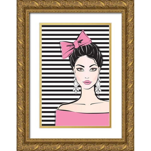 Bow Girl II Gold Ornate Wood Framed Art Print with Double Matting by Pavlova, Martina
