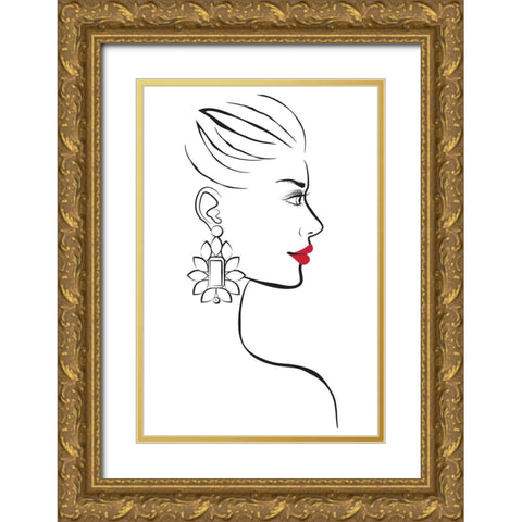 Earring I Gold Ornate Wood Framed Art Print with Double Matting by Pavlova, Martina