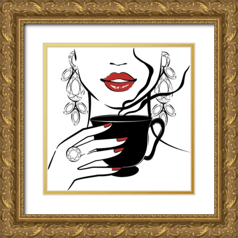 Coffee Time Gold Ornate Wood Framed Art Print with Double Matting by Pavlova, Martina