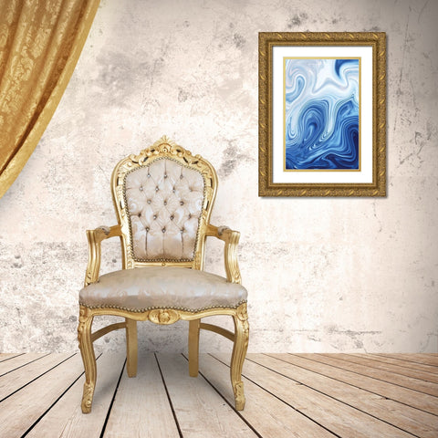 Blue Marble Gold Ornate Wood Framed Art Print with Double Matting by Pavlova, Martina