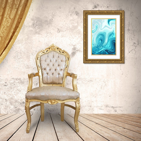 Cyan Marble Gold Ornate Wood Framed Art Print with Double Matting by Pavlova, Martina