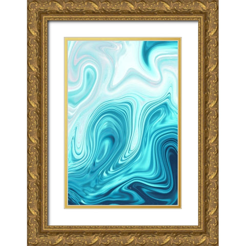 Cyan Marble Gold Ornate Wood Framed Art Print with Double Matting by Pavlova, Martina