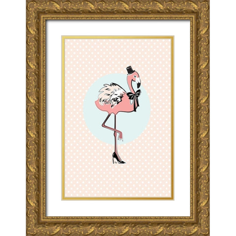 Flamingo Gold Ornate Wood Framed Art Print with Double Matting by Pavlova, Martina