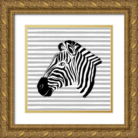 Striped Zebra Gold Ornate Wood Framed Art Print with Double Matting by Pavlova, Martina