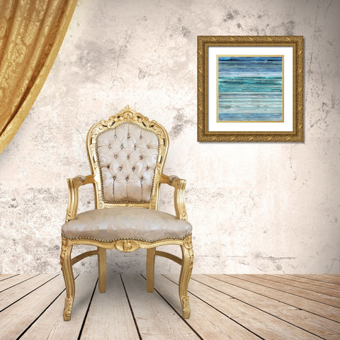 Strata In Aqua Gold Ornate Wood Framed Art Print with Double Matting by Shields, Matt