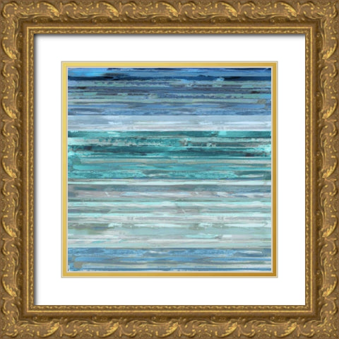 Strata In Aqua Gold Ornate Wood Framed Art Print with Double Matting by Shields, Matt