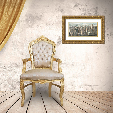 City View of Manhattan Gold Ornate Wood Framed Art Print with Double Matting by Daniels, Matthew