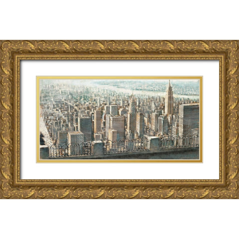 City View of Manhattan Gold Ornate Wood Framed Art Print with Double Matting by Daniels, Matthew