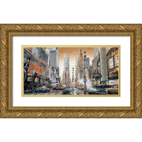 Crossroads - Times Square Gold Ornate Wood Framed Art Print with Double Matting by Daniels, Matthew