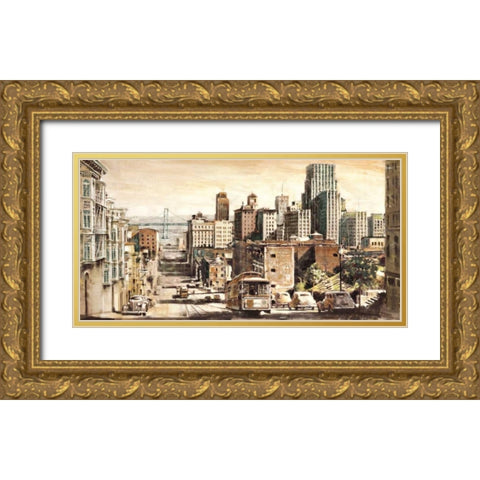 San Francisco View to Bay Bridge Gold Ornate Wood Framed Art Print with Double Matting by Daniels, Matthew