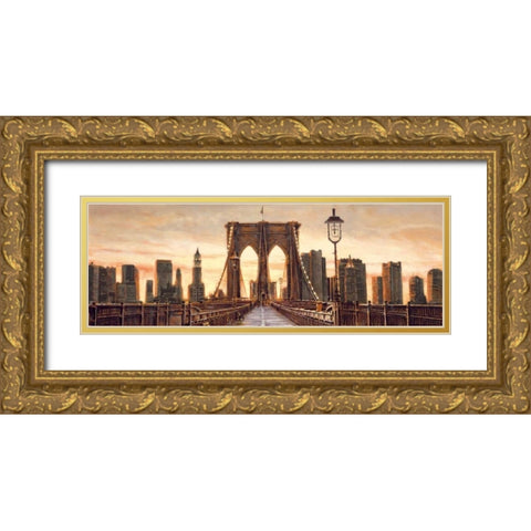 Manhattan Evening Gold Ornate Wood Framed Art Print with Double Matting by Daniels, Matthew