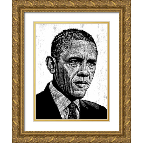 Obama Gold Ornate Wood Framed Art Print with Double Matting by Shigley, Neil