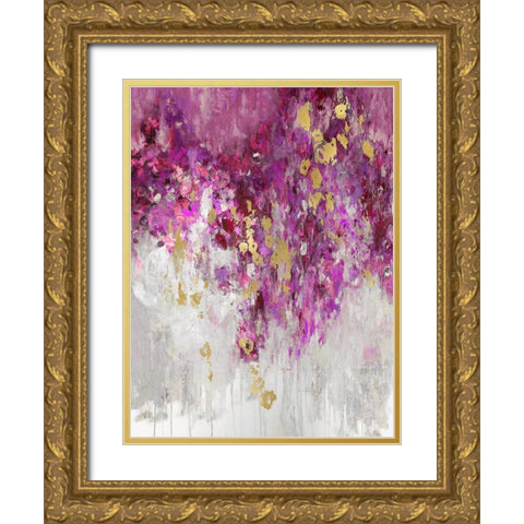 Cascade Magenta Gold Ornate Wood Framed Art Print with Double Matting by Robbins, Nikki