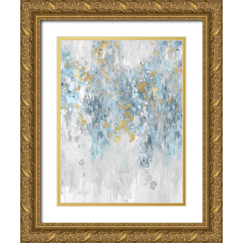 Cascade Aqua Gold Ornate Wood Framed Art Print with Double Matting by Robbins, Nikki