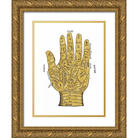 Vintage Palmistry Gold Ornate Wood Framed Art Print with Double Matting by Jeffries, Oliver